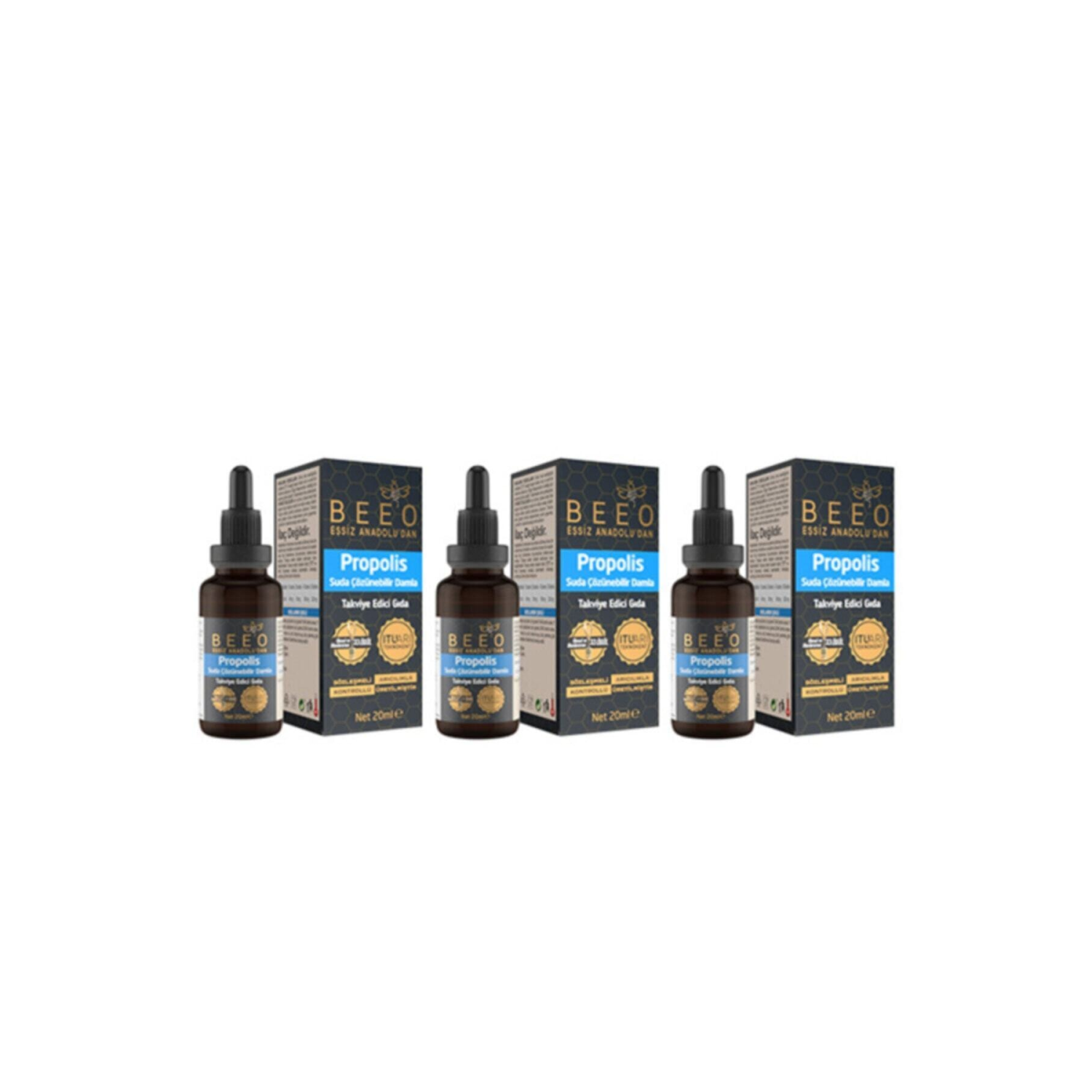 3 Adet 20 Ml Suda Çözünür Propolis Damla