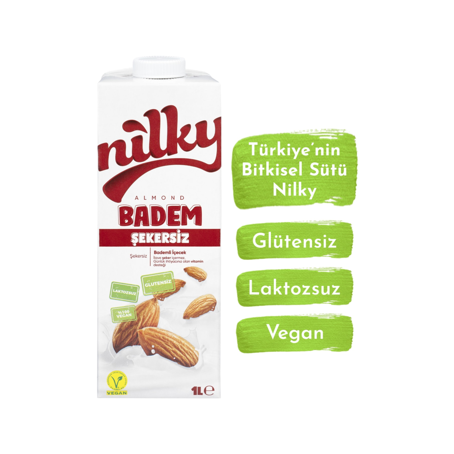 Şekersiz Badem Sütü Glütensiz Bitkisel Bazlı Laktosuz Vegan 1 Lt