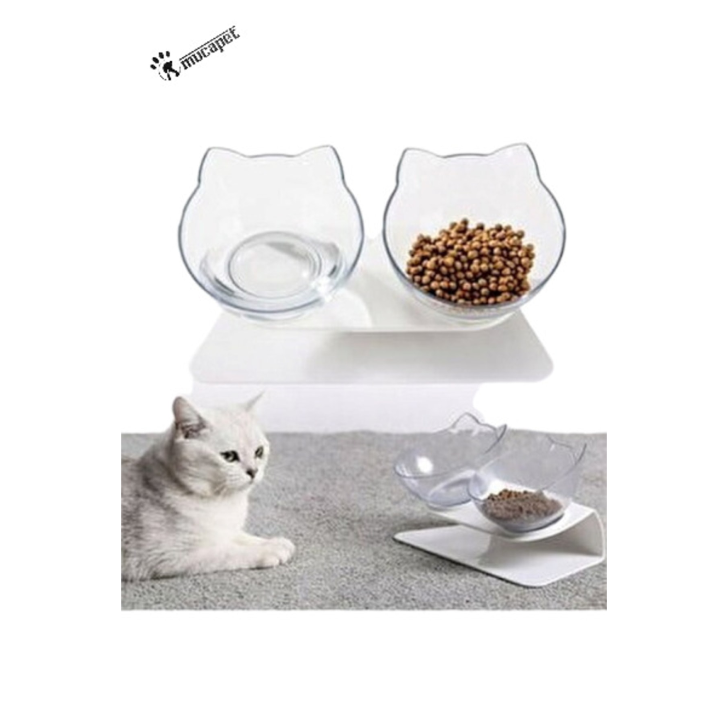 Şeffaf Kedi Kafalı Ikili Mama Kabı