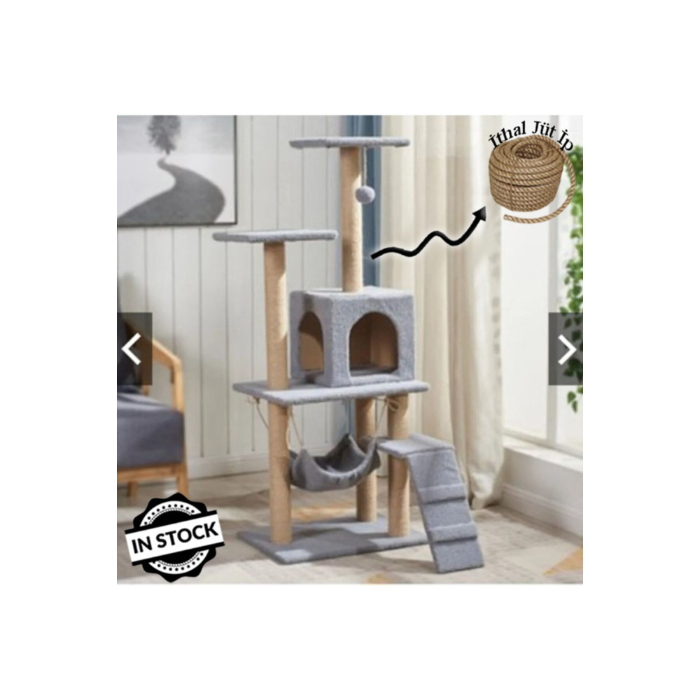 Hamaklı Yuvalı Lüx Kedi Evi - Kedi Tırmalama Evi