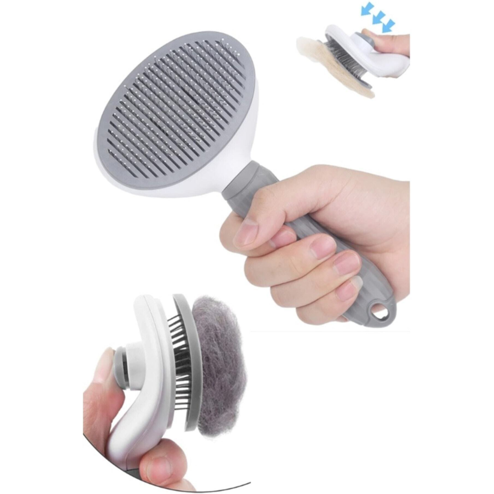 Otomatik Temizlenen Tuşlu Evcil Hayvan Fırçası Kedi Köpek Tüy Toplayıcı Tarak Gri