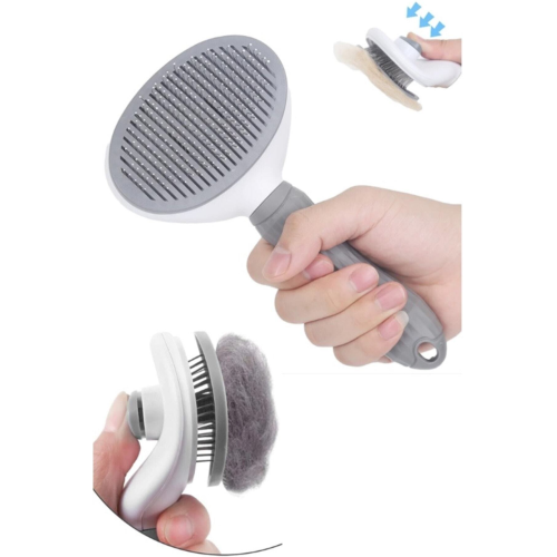 Otomatik Temizlenen Tuşlu Evcil Hayvan Fırçası Kedi Köpek Tüy Toplayıcı Tarak Gri