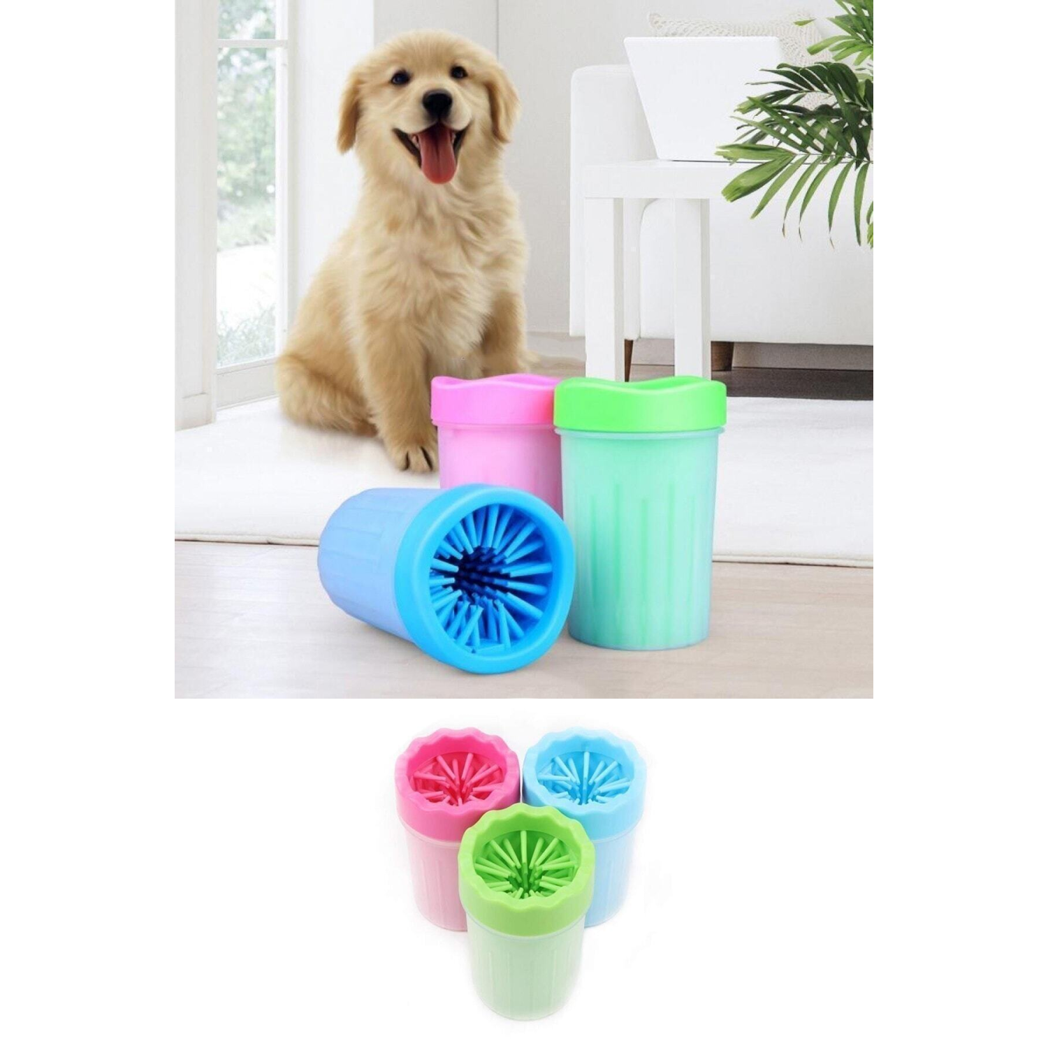 Köpek & Kedi Pati Ayak Yıkama Kovası Silikon Jel Fırçalı Pati Temizleme Bardak