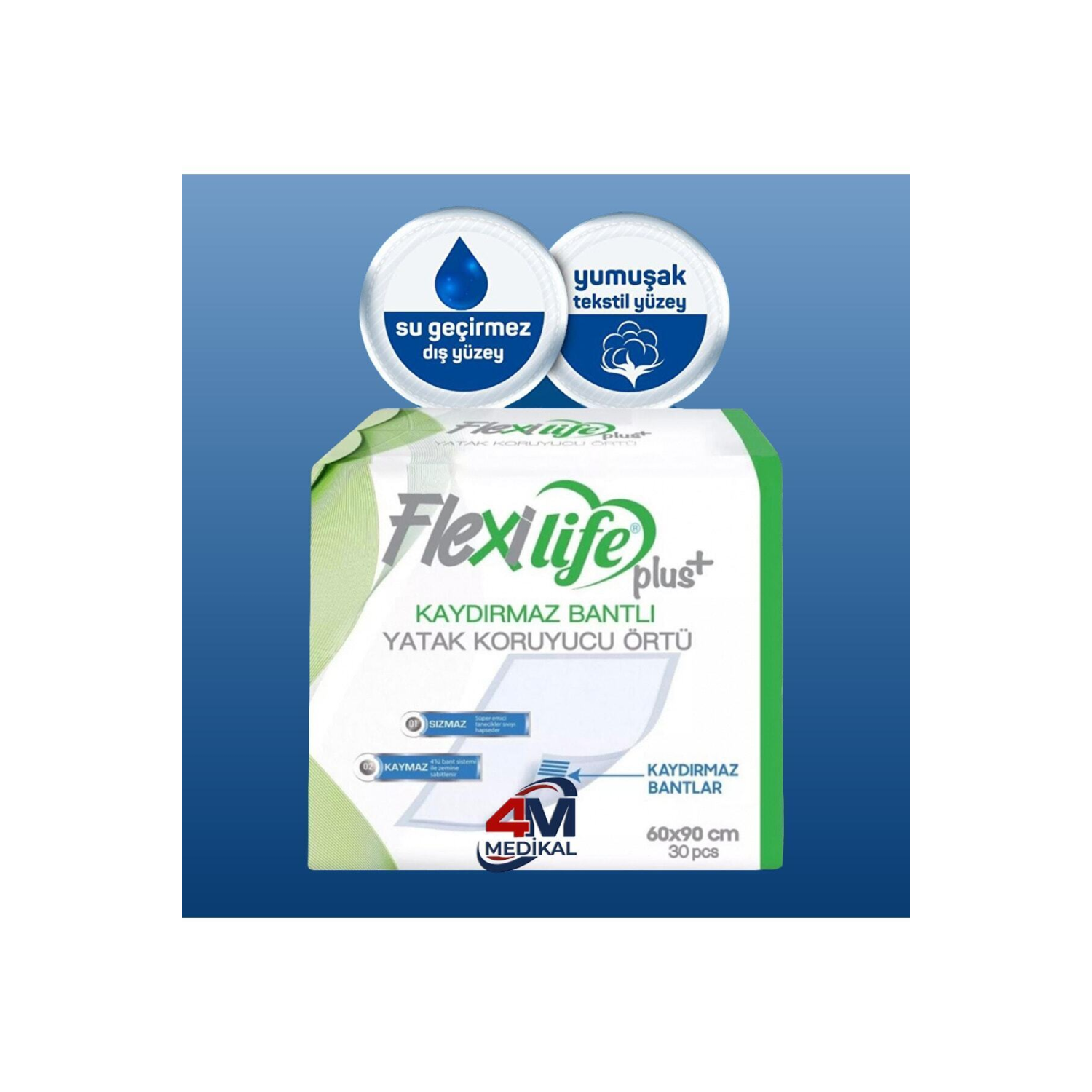 Flexilifeplus Hasta Altı Bezi Kaydırmaz Bantlı Yatak Koruyucu Örtü 60x90 Cm 30 Lu 1 Paket