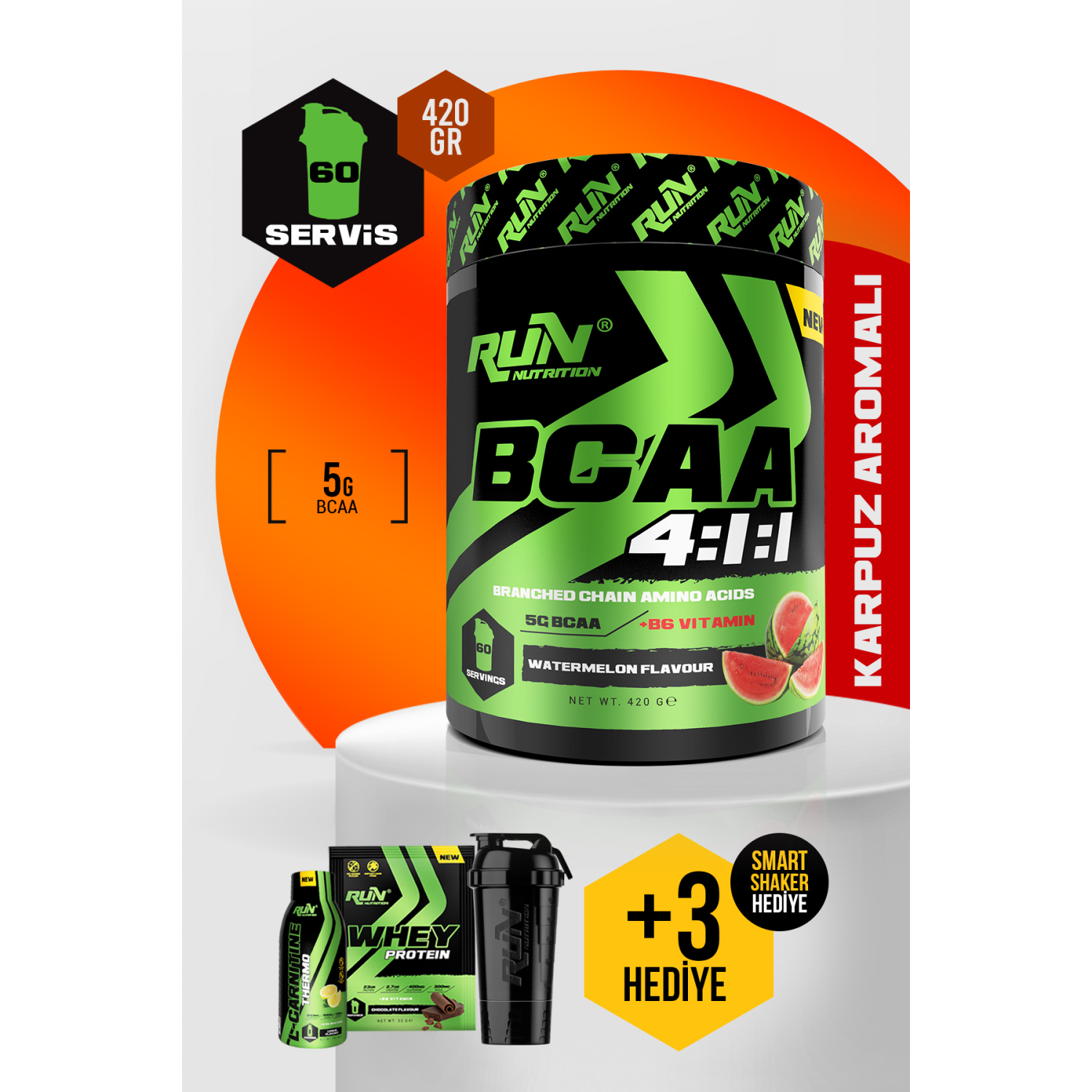 Bcaa 4.1.1 - Karpuz Aromalı - 420 gr - 60 Servis - Hediyeli