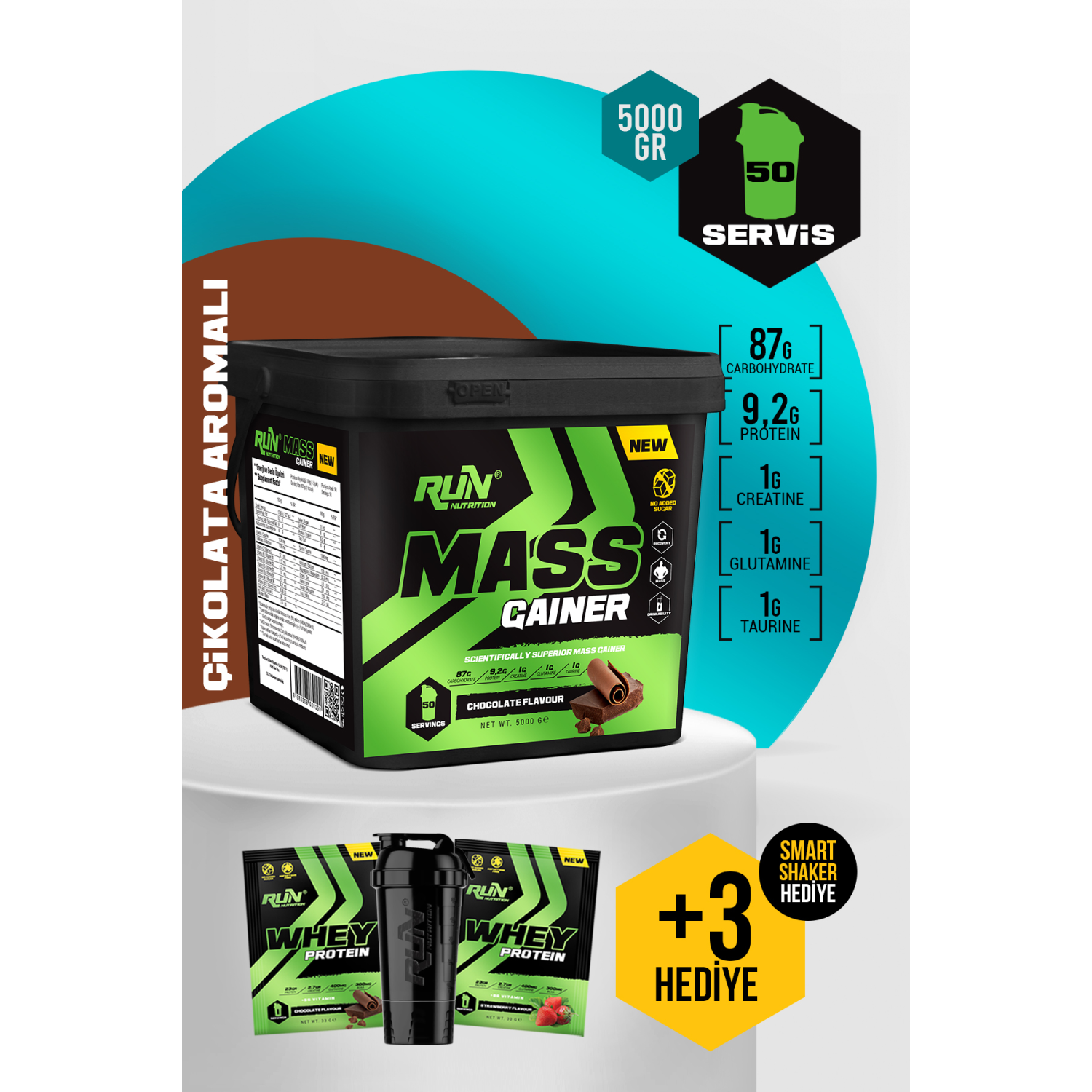 Gainer - 5 kg - Çikolata Aromalı - 50 Servis - Hediyeli