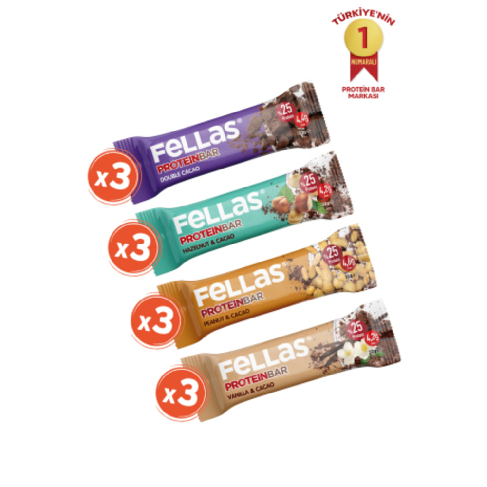 Protein Bar 32g Karma Kutu 12 Adet (4 Çeşit)