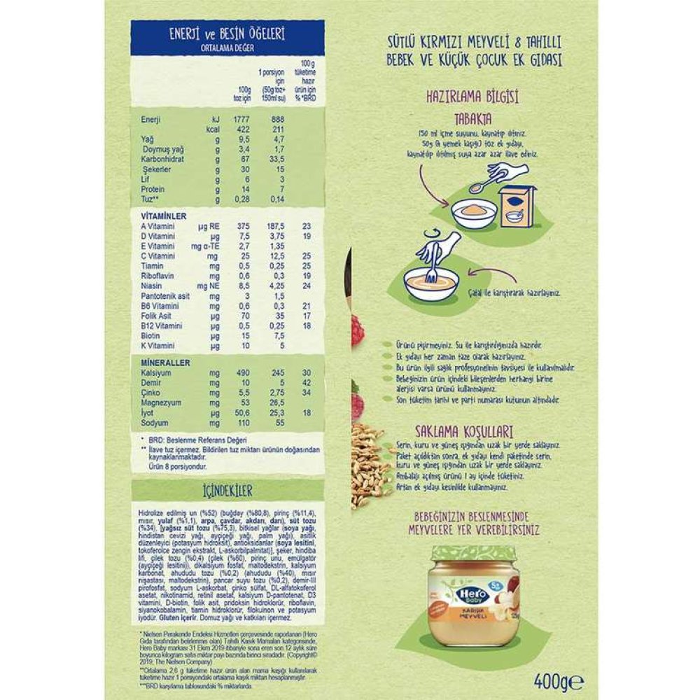 Hero Baby 8 Tahıllı Ek Besin Bebek Maması 400 G