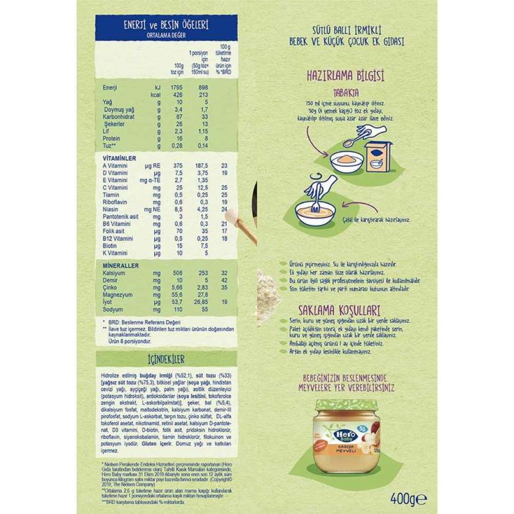 Hero Baby İrmikli Ek Besin Bebek Maması 400 G
