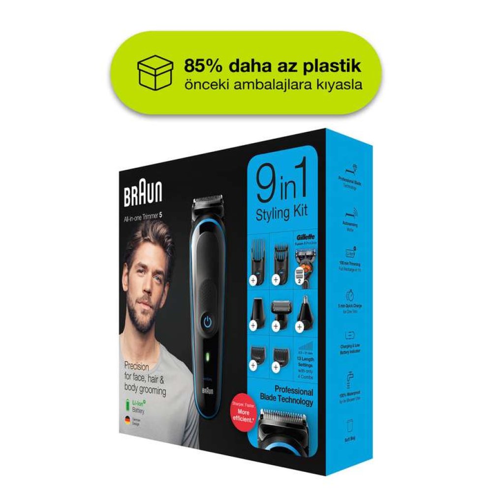 Braun MGK 5280 Şarjlı Erkek Bakım Kiti 9in1 + Gillette Fusion ProGlide