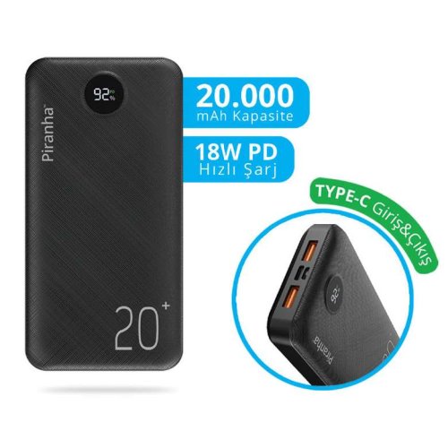 Piranha 20.000 Mah 18W Yüksek Hızlı Type-C Powerbank