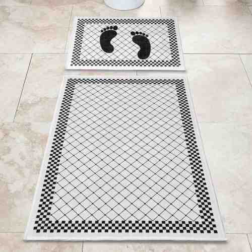 Dijital Baskılı Kaymaz 2'li Banyo Klozet Takımı Beyaz Siyah