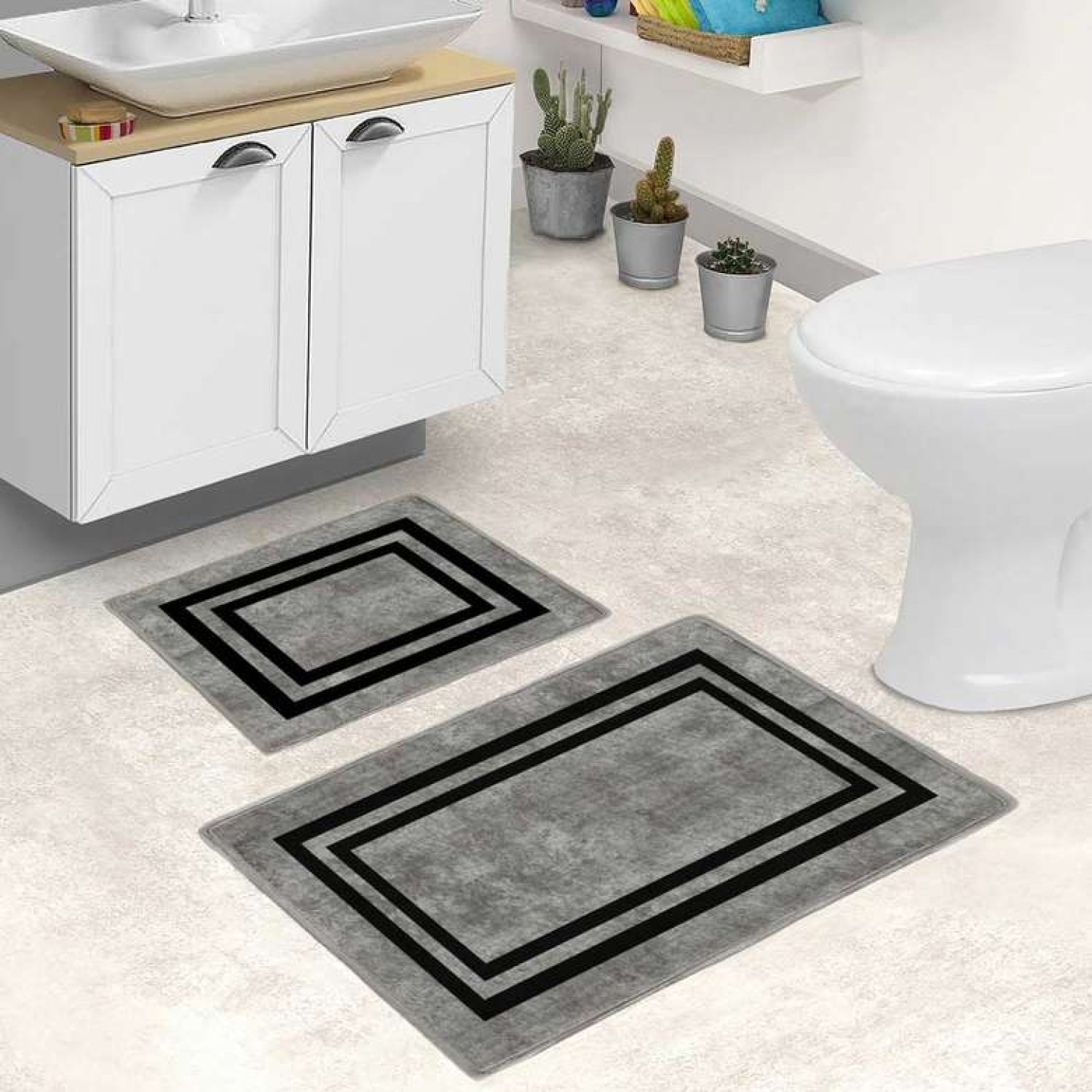 Kadife Klozet Takımı - Gri