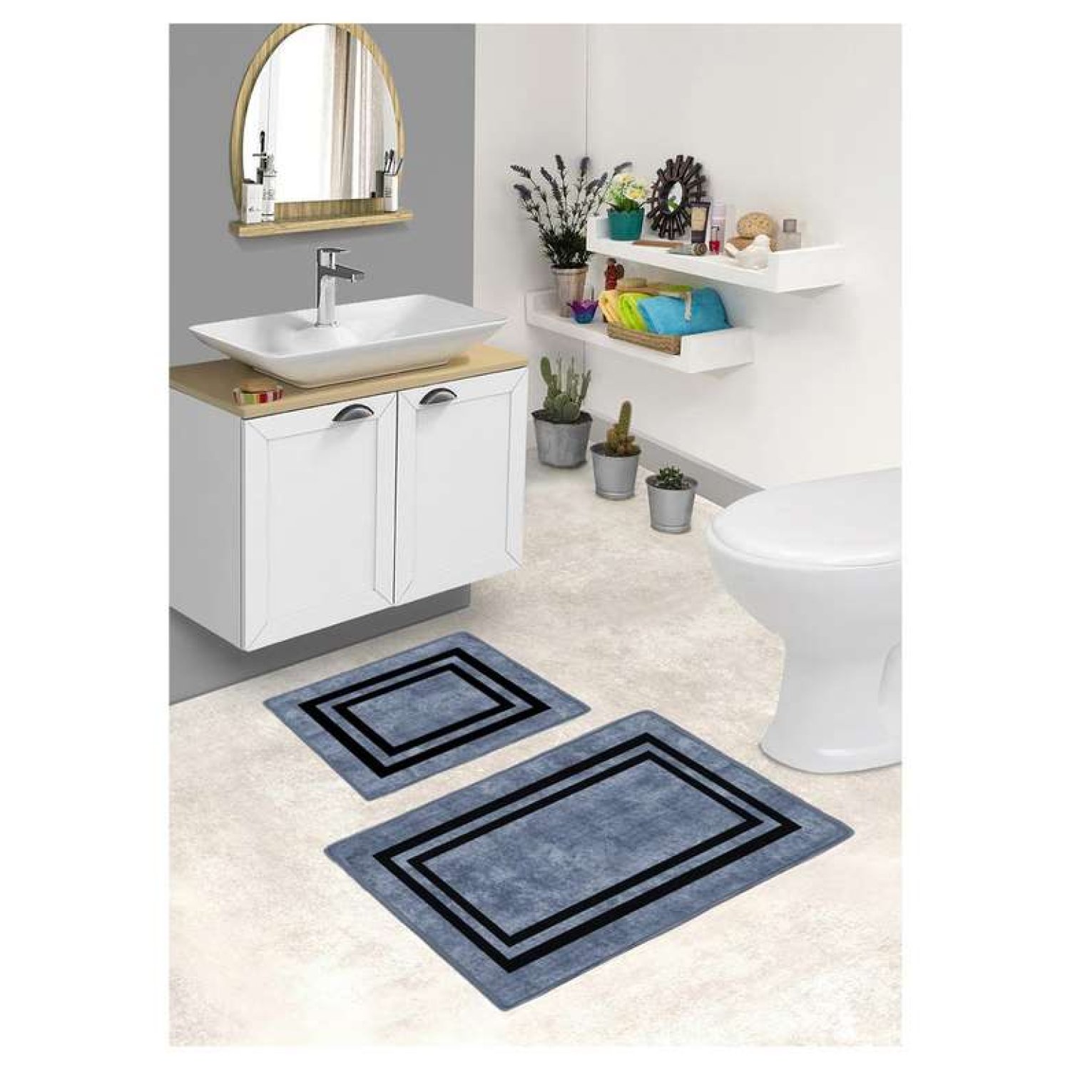 Kadife Klozet Takımı - İndigo