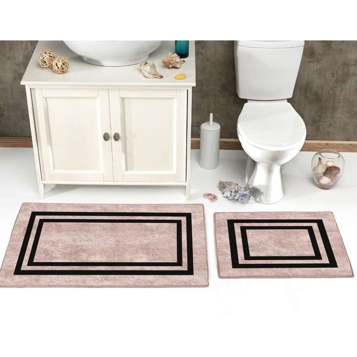 Kadife Klozet Takımı - Pudra