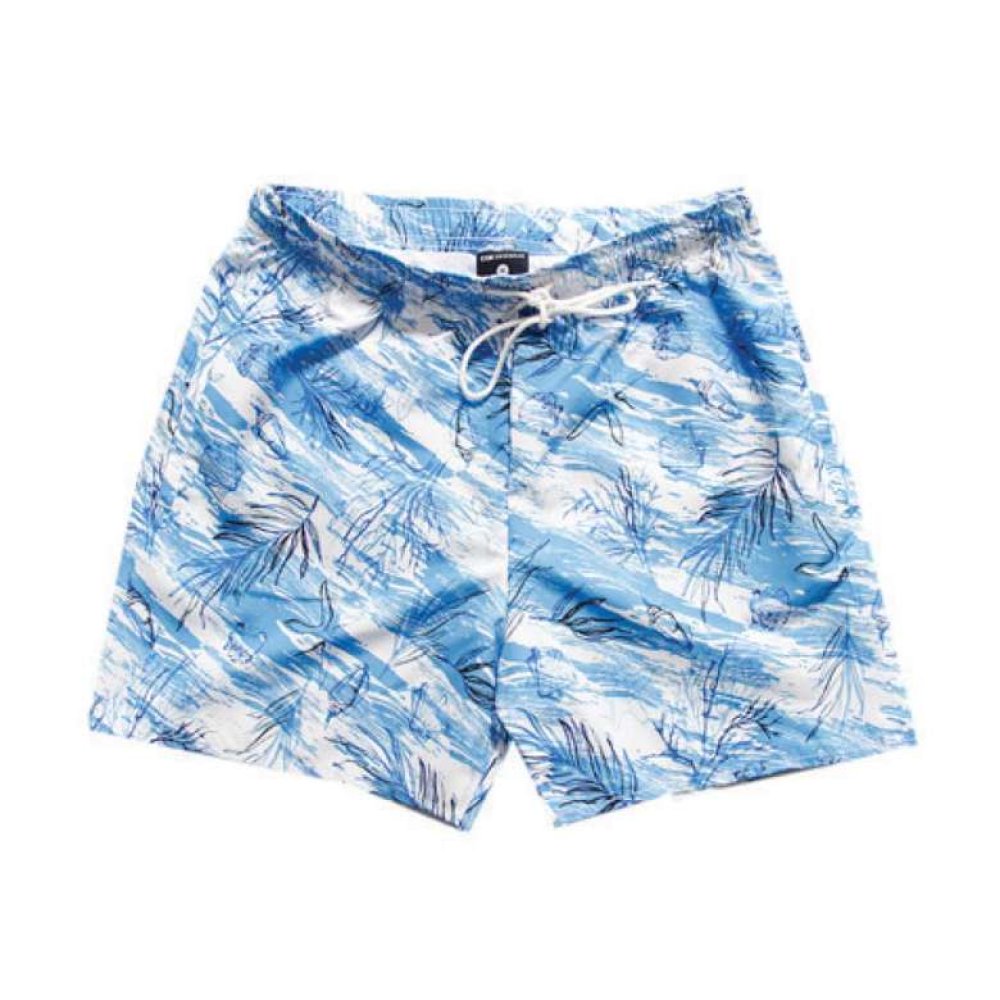 Dijital Baskılı Erkek Deniz Şortu Mavi Beyaz