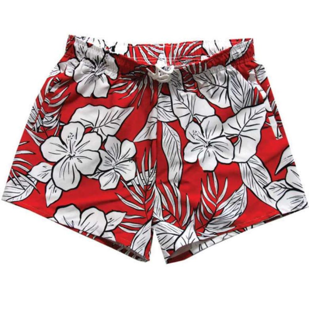 Kadın Deniz Şortu Beyaz Kırmızı