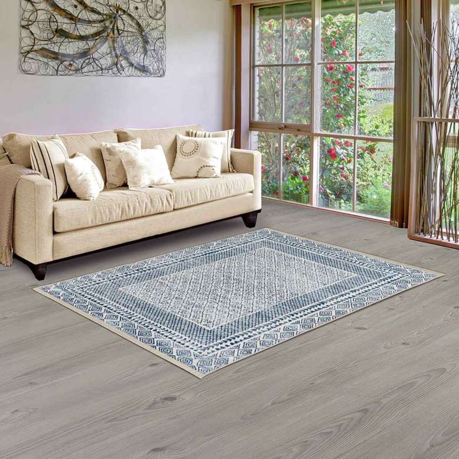 Dijital Baskılı Halı 3M2 Mavi Beyaz