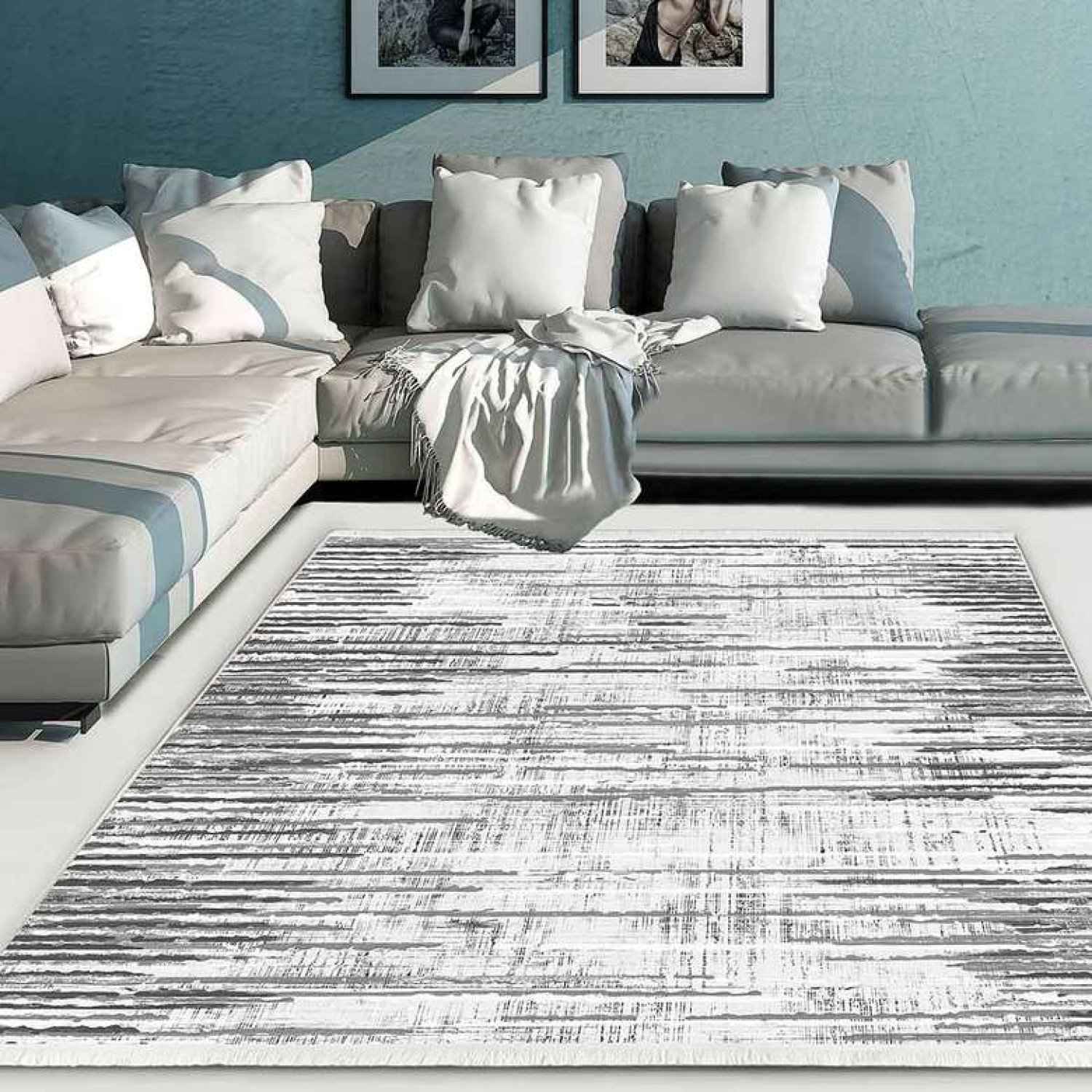 Dijital Baskılı Halı 6M2 Açık Gri