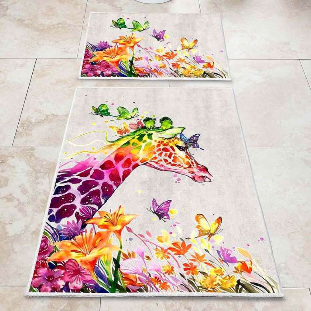 Dijital Baskılı Kaymaz 2'li Banyo Klozet Takımı Bej Yeşil