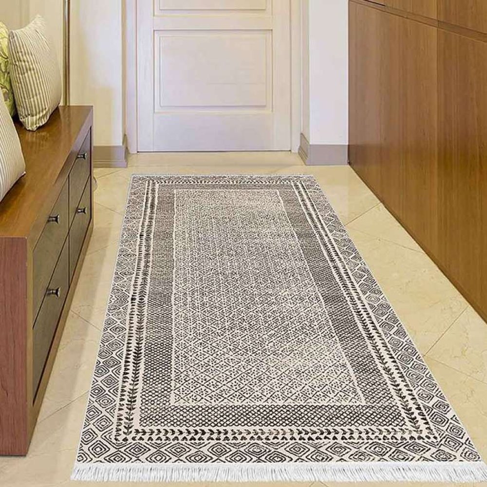 Dijital Baskılı Saçak Yolluk Bej Siyah