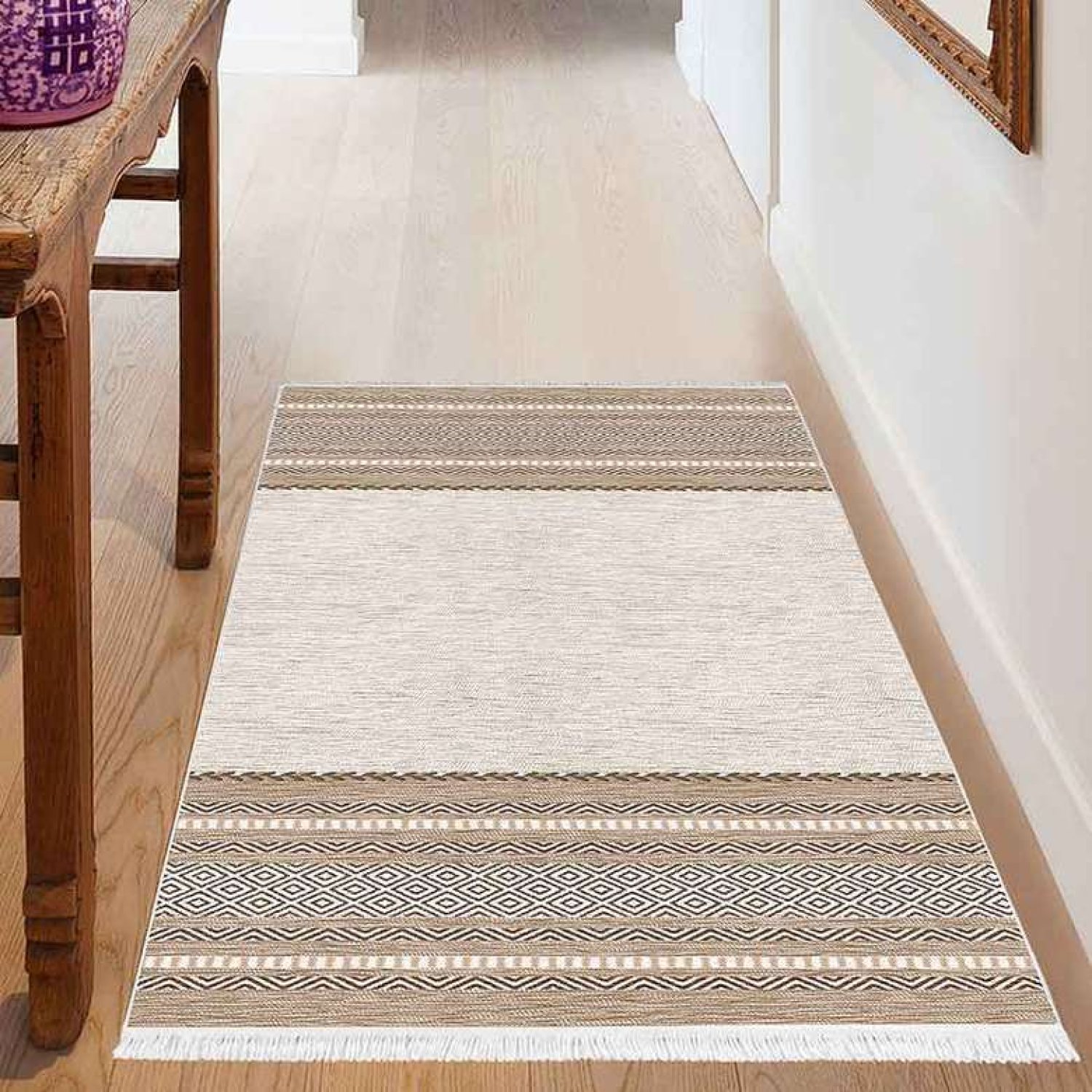 Dijital Baskılı Yolluk 80x150 Cm Kahve Bej