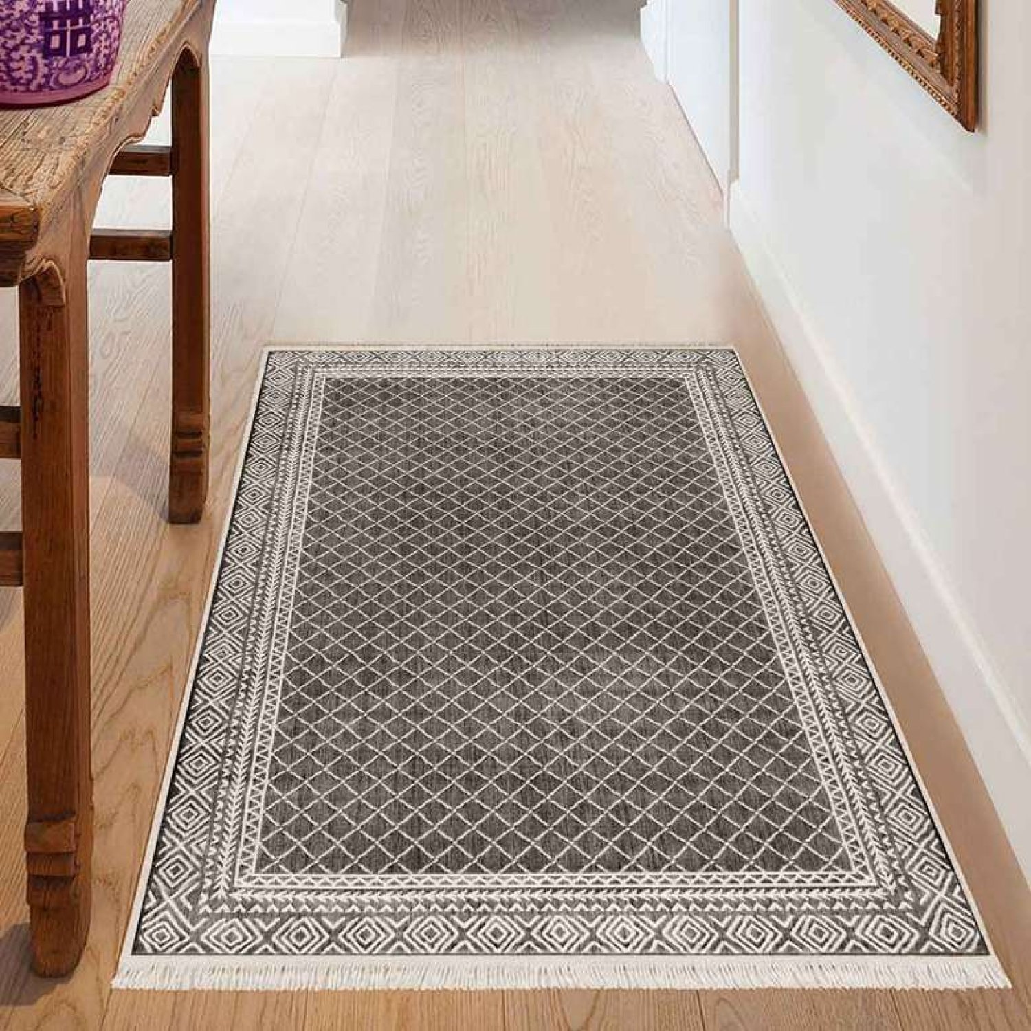 Dijital Baskılı Yolluk 80x150 cm Kahve-beyaz