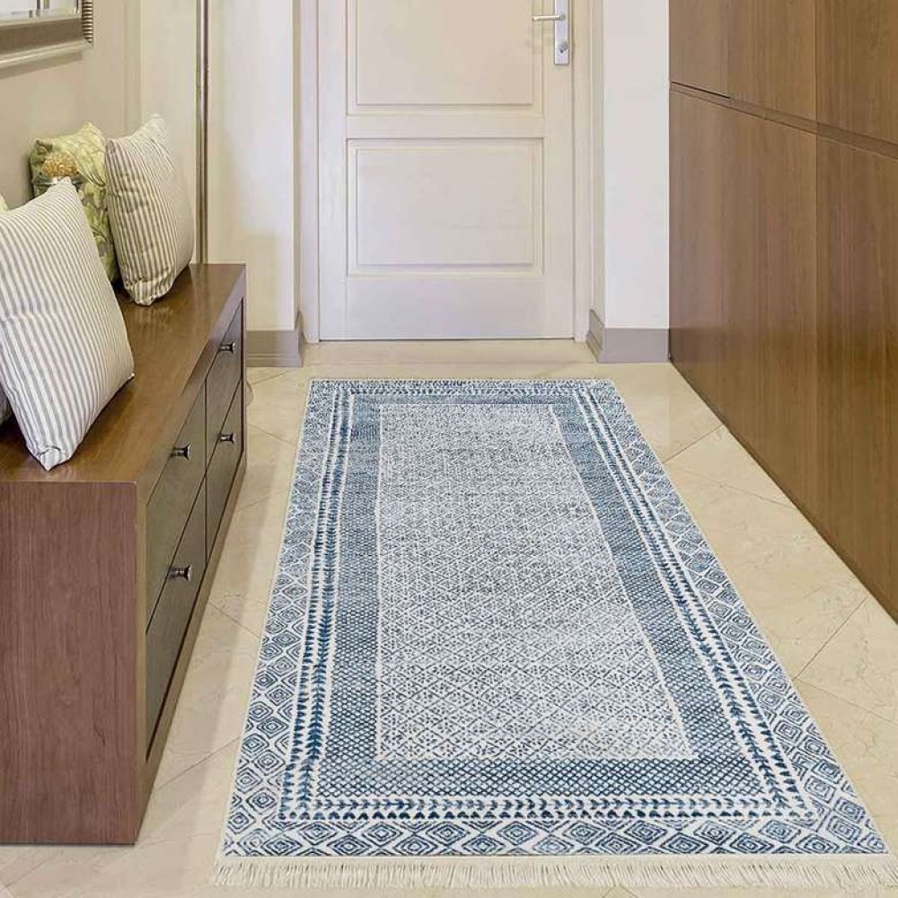 Dijital Baskılı Yolluk 80x200 Cm Mavi Beyaz