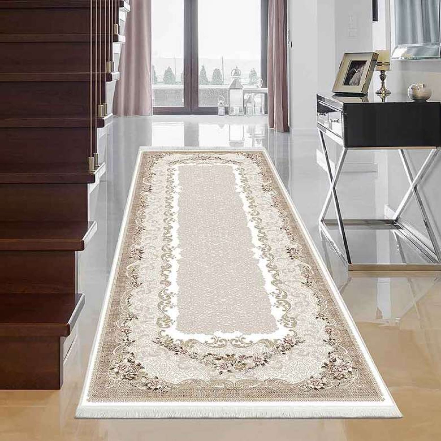 Dijital Baskılı Yolluk Pembe Kahve 100x300 Cm