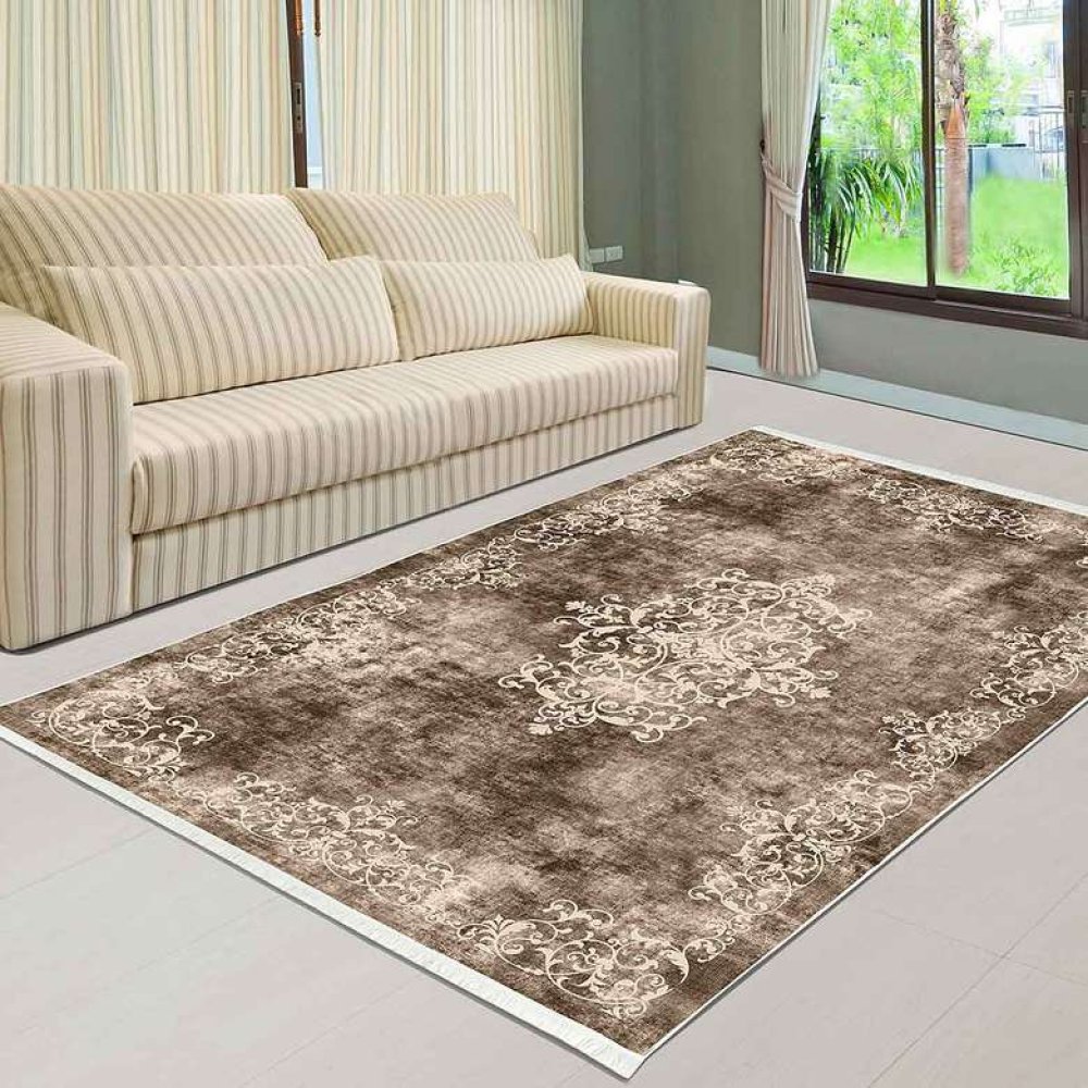 Kadife Kaymaz Taban Saçaklı Halı 3M2 Sarı