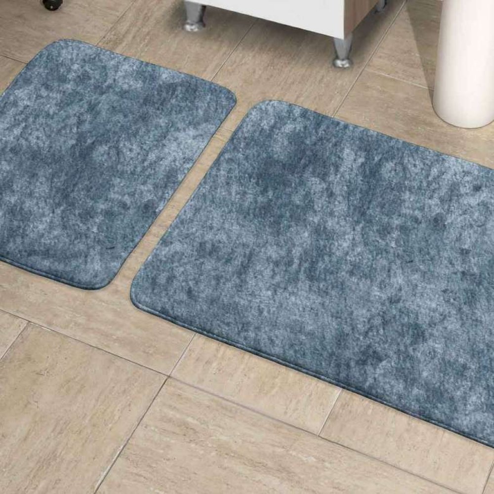 Kadife Klozet Takımı 2 Parça Mavi