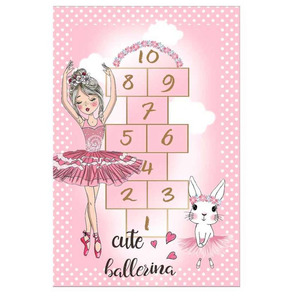 Saçaklı Çocuk Halısı 100x150 Cm - Pembe-Beyaz