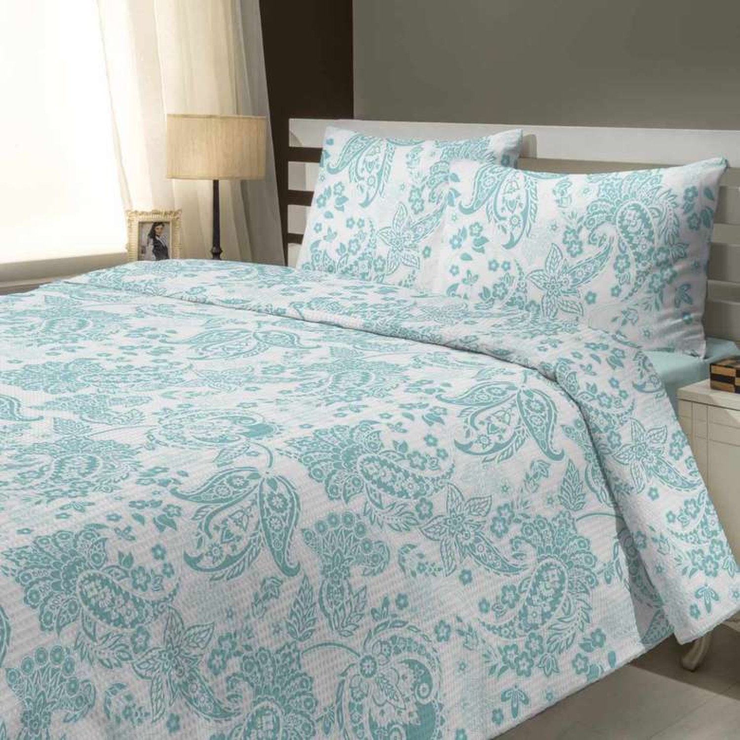 Brillant Çift Kişilik Pike Turkuaz Beyaz