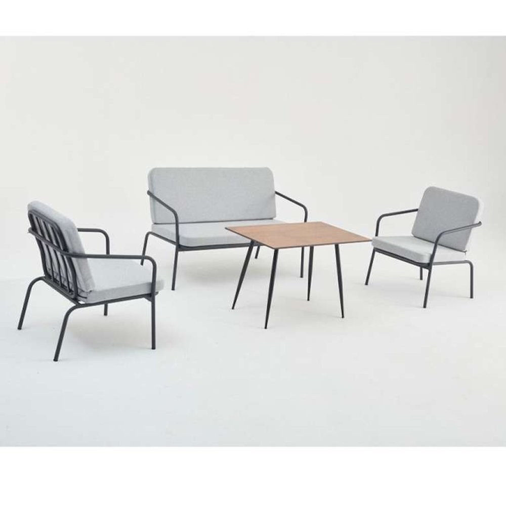 Decosit  Alız Bahçe Balkon Alüminyum Oturma Grubu  (2+1+1+Sehpa) - Gri Kumaş