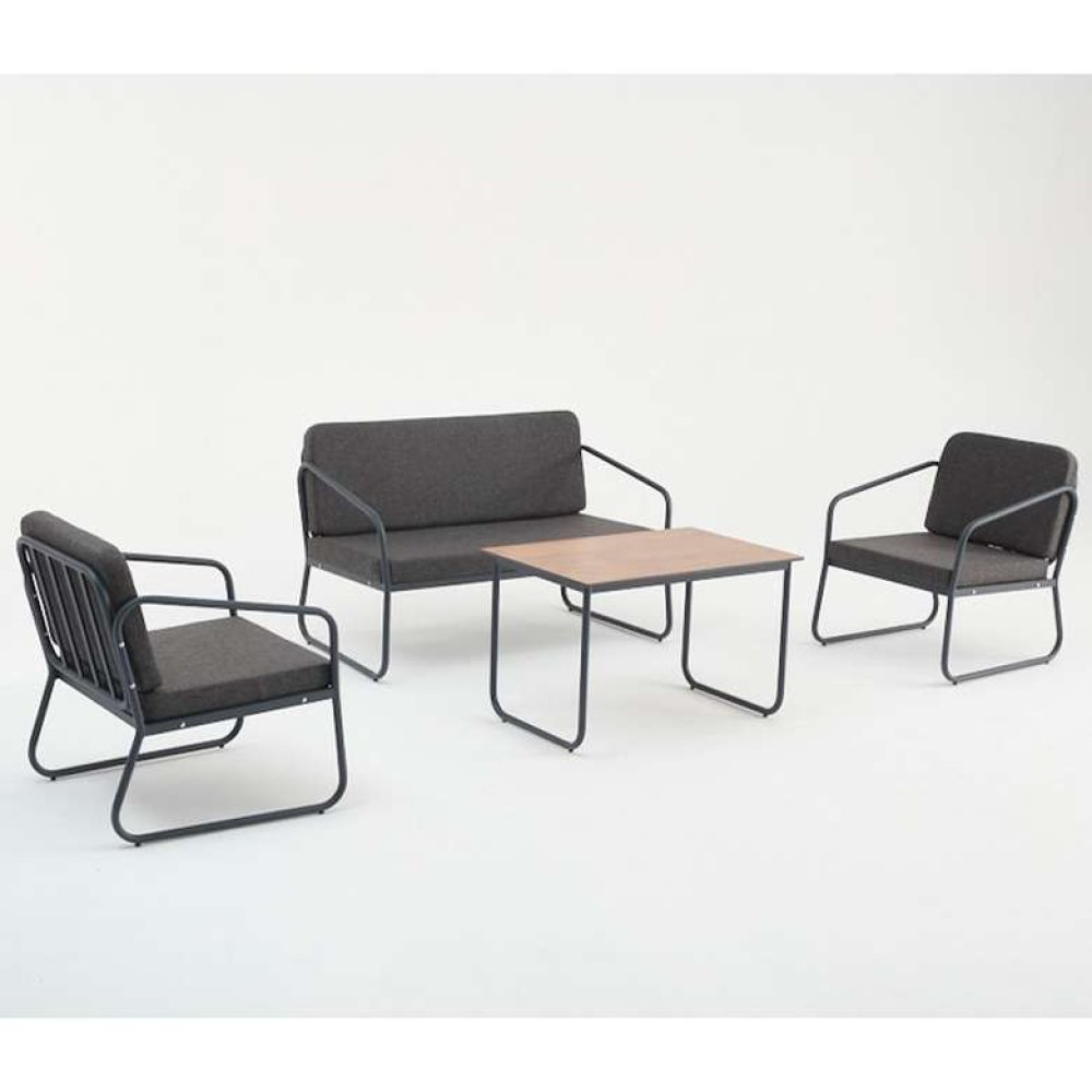 Decosit Flora Bahçe Balkon Alüminyum Oturma Grubu  (2+1+1+Sehpa) - Antrasit Kumaş