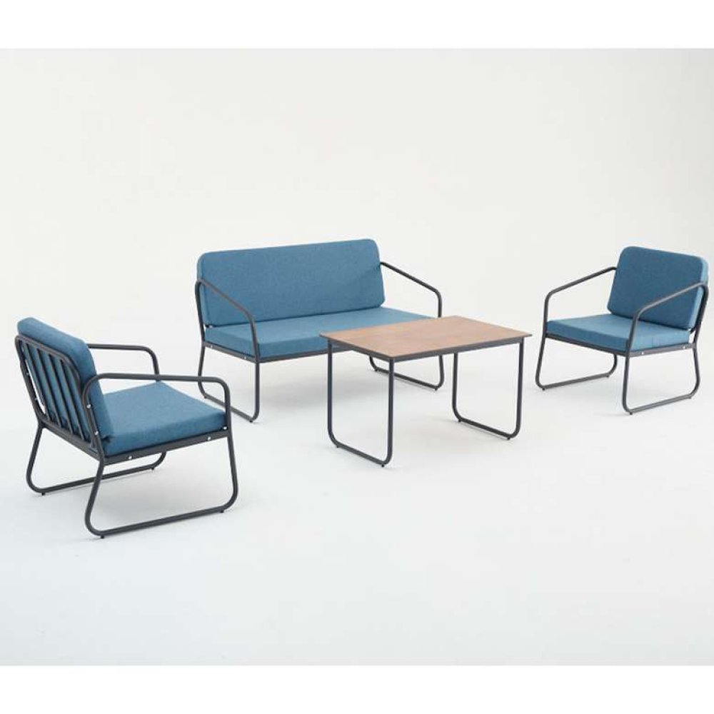 Decosit Flora Bahçe Balkon Alüminyum Oturma Grubu  (2+1+1+Sehpa) - Mavi Kumaş