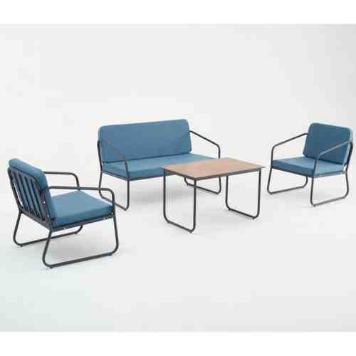 Decosit Flora Bahçe Balkon Alüminyum Oturma Grubu  (2+1+1+Sehpa) - Mavi Kumaş