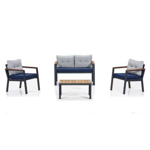 Erinöz Defne Alüminyum Oturma Grubu 2+1+1+ Ahşap Sehpa