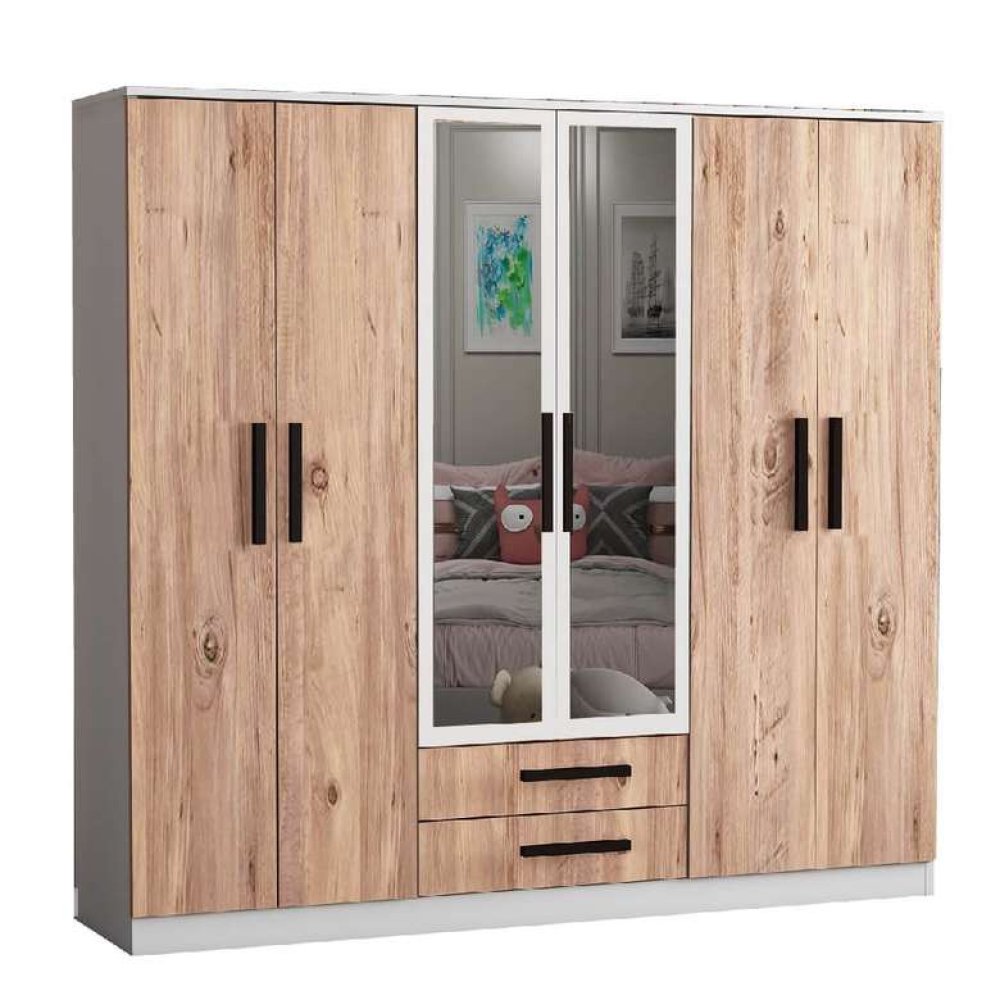 Tiamob Gabido 6 Kapılı 2 Çekmeceli Aynalı Gardırop