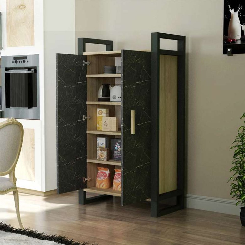 Tiamob Miya Metalli Çok Amaçlı Dolap - Siyah Mermer