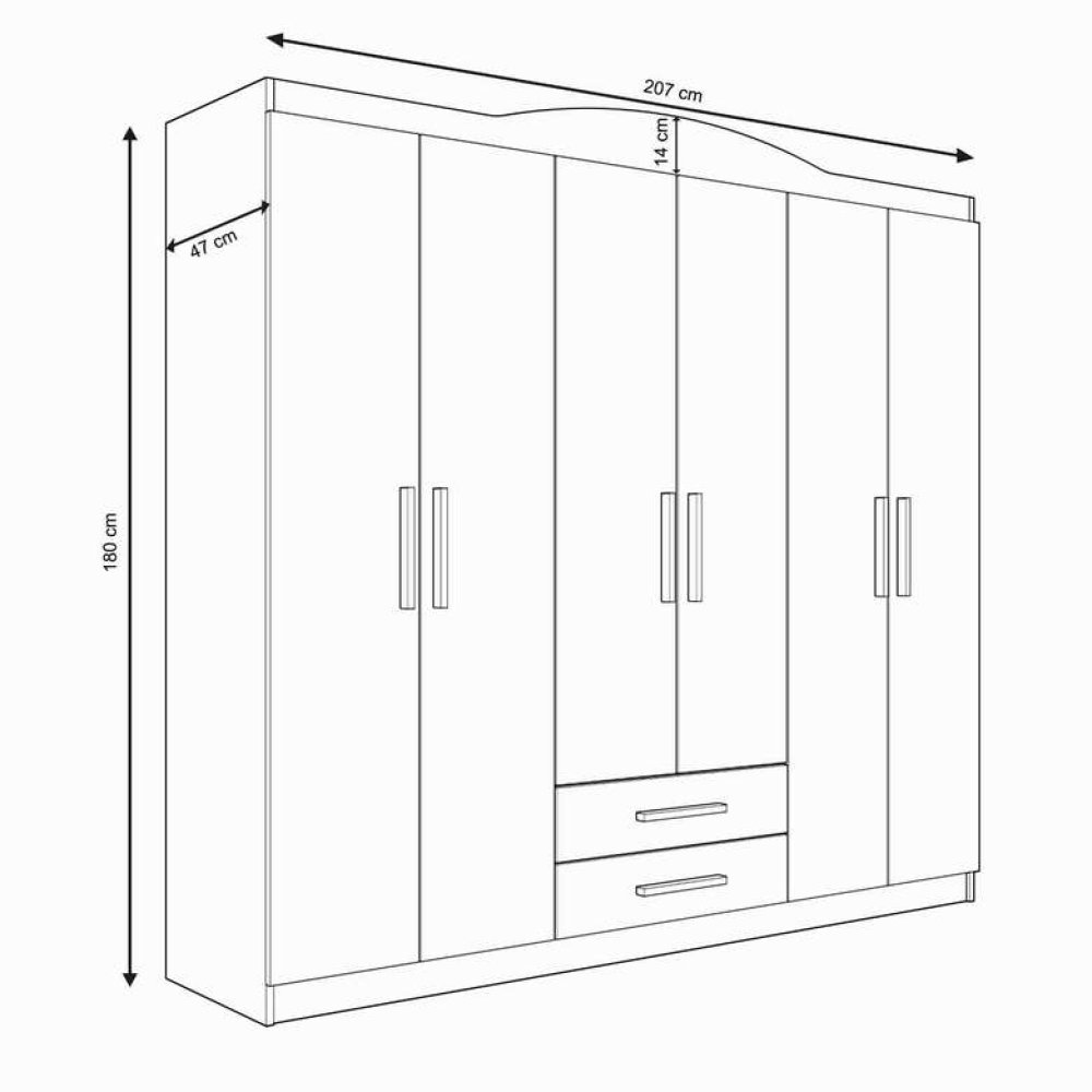 Tiamob 6 Kapı 2 Çekmeceli Gardırop