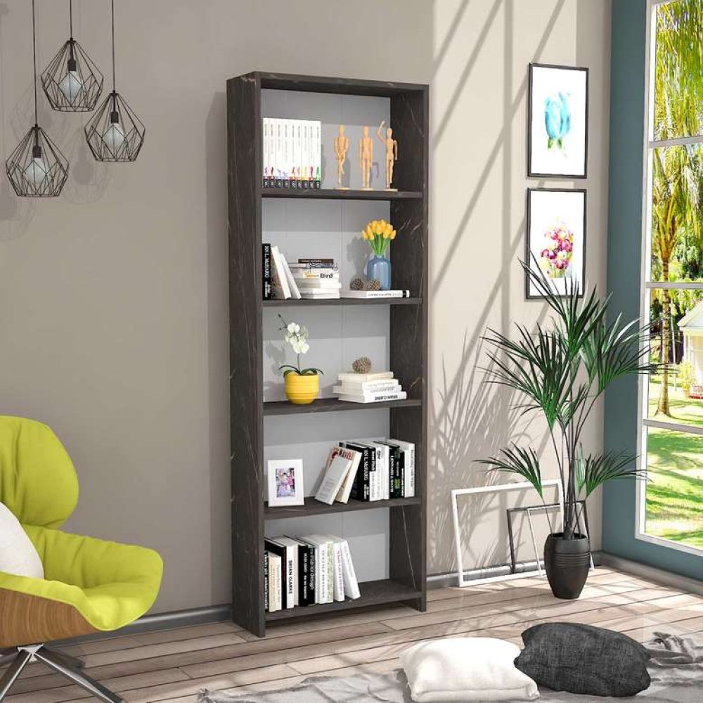 Tiamob 5 Raflı Kitaplık - Siyah Mermer