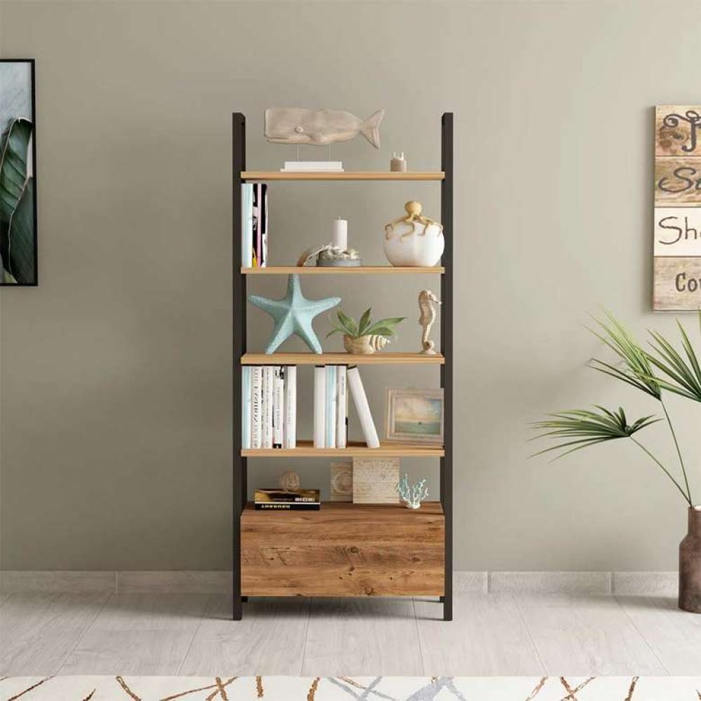 Tiamob Alisa Kapaklı ve Metalli 5 Raflı Kitaplık