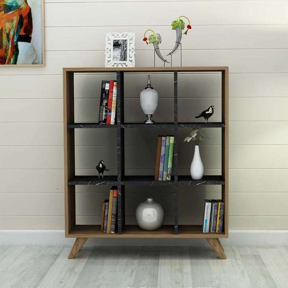 Tiamob Ceylan Kitaplık Siyah Mermer - Ceviz