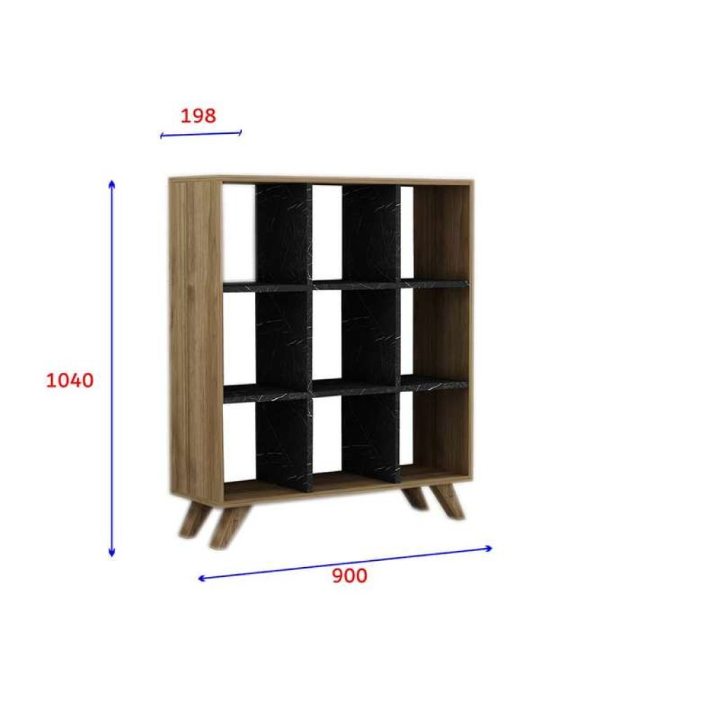 Tiamob Ceylan Kitaplık Siyah Mermer - Ceviz
