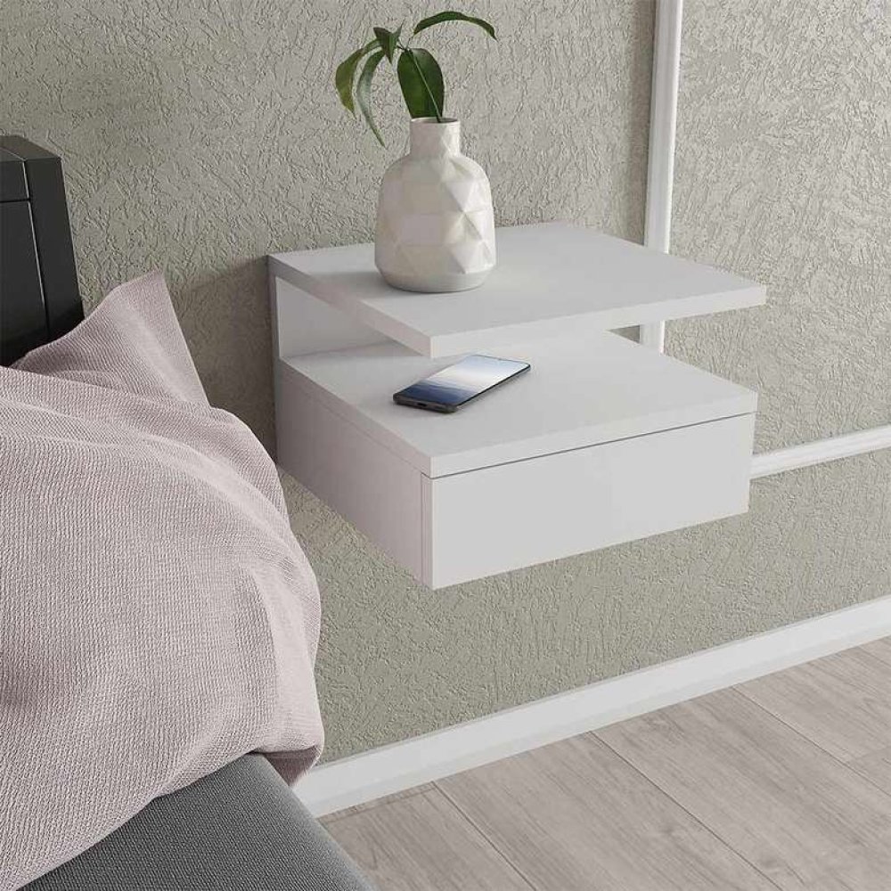 Tiamob Derya Kapaklı Raflı Komodin- Beyaz