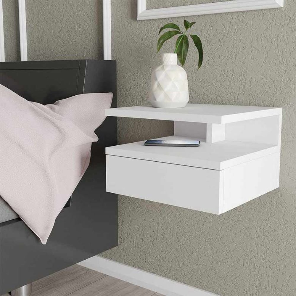 Tiamob Derya Kapaklı Raflı Komodin- Beyaz