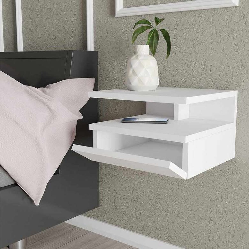 Tiamob Derya Kapaklı Raflı Komodin- Beyaz