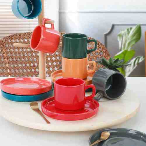 Keramika Rainbow Stackable Çay Takımı 12 Parça 6 Kişilik