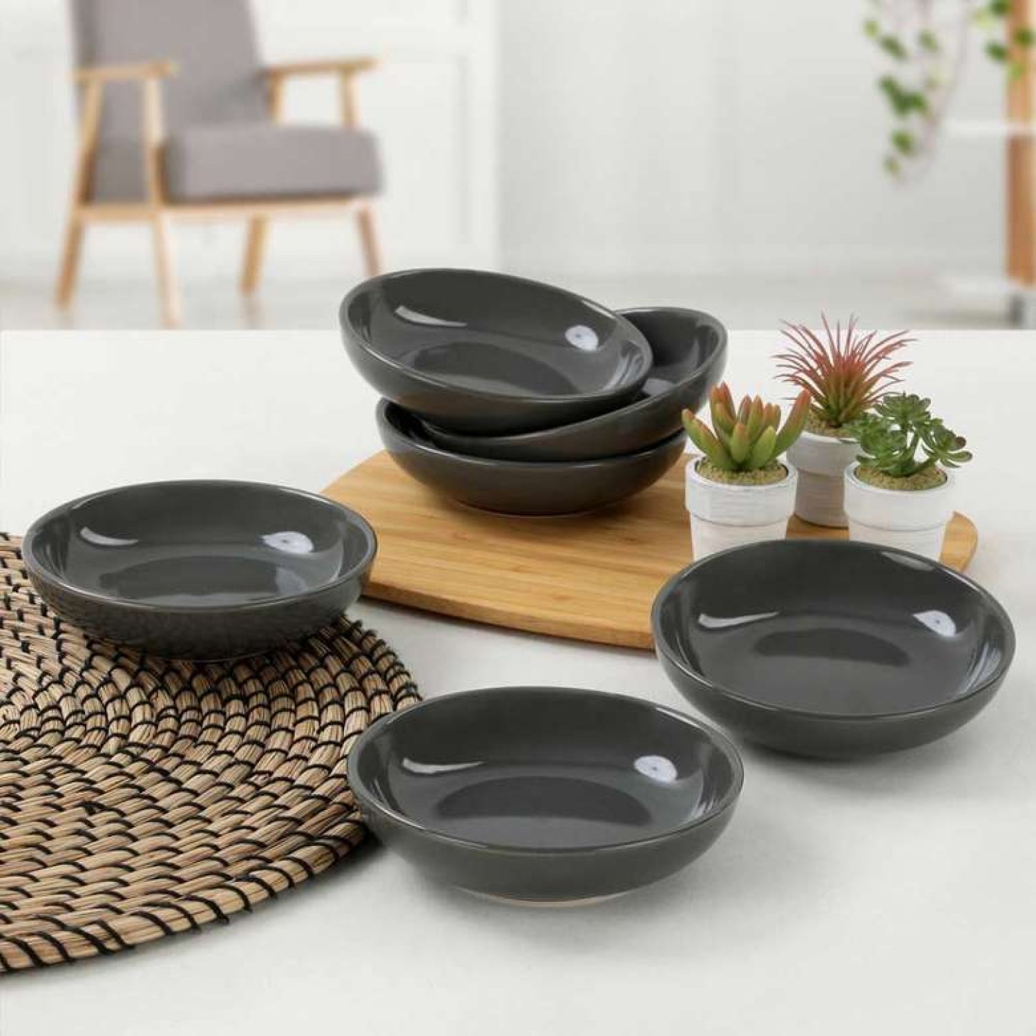 Keramika Gri Halka Çerezlik/Sosluk 13 Cm 6 Adet